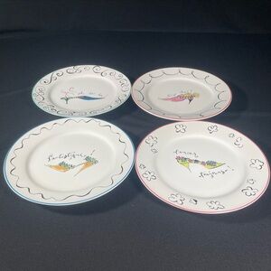 Rosanna Whimsical Floral and Script Salad Plates. Set of 4.